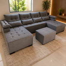 Carregar imagem no visualizador da galeria, Sofá com Dois Chaises e Braço Rei 1,40 x 3,00 x 1,40 m