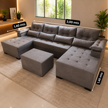 Carregar imagem no visualizador da galeria, Sofá com Dois Chaises e Braço Rei 1,40 x 3,00 x 1,40 m