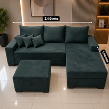 Carregar imagem no visualizador da galeria, Sofá com Chaise Liso 2,40 x 1,40 m