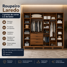 Carregar imagem no visualizador da galeria, Roupeiro 04 portas(02BATER/02CORRER) Laredo c/espelho e pés
