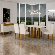 Mesa Jade 160x80 Vidro Off White C/ 6 Cad/ Palha