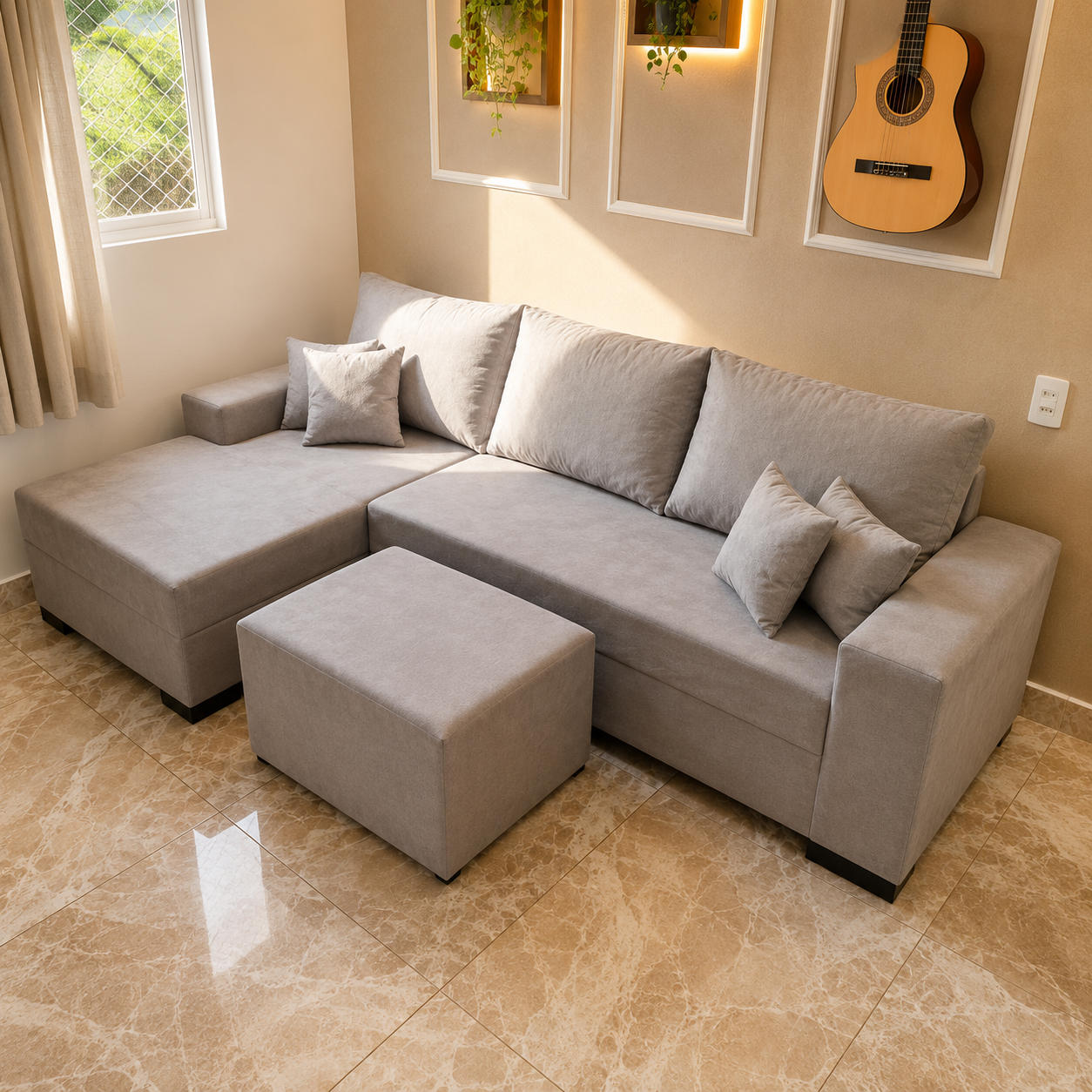 Sofá com Chaise Liso 2,40 x 1,40 m